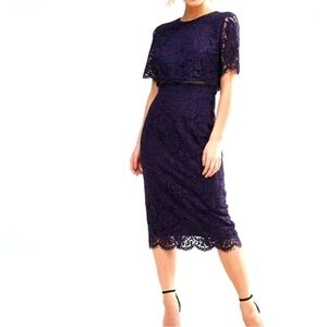 Elegant Lace Cropped Top Midi Dress in Deep Purple